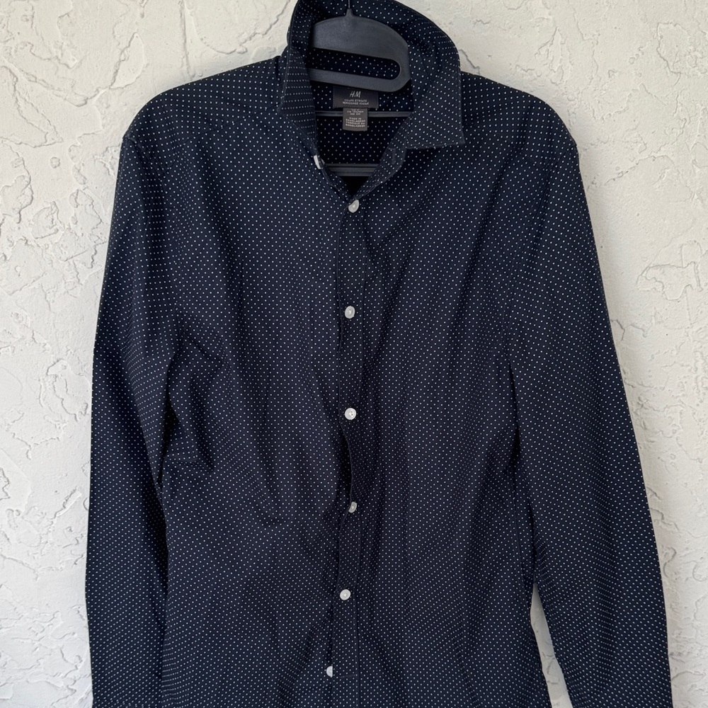 H&M Dark Blue Polka Dot Shirt